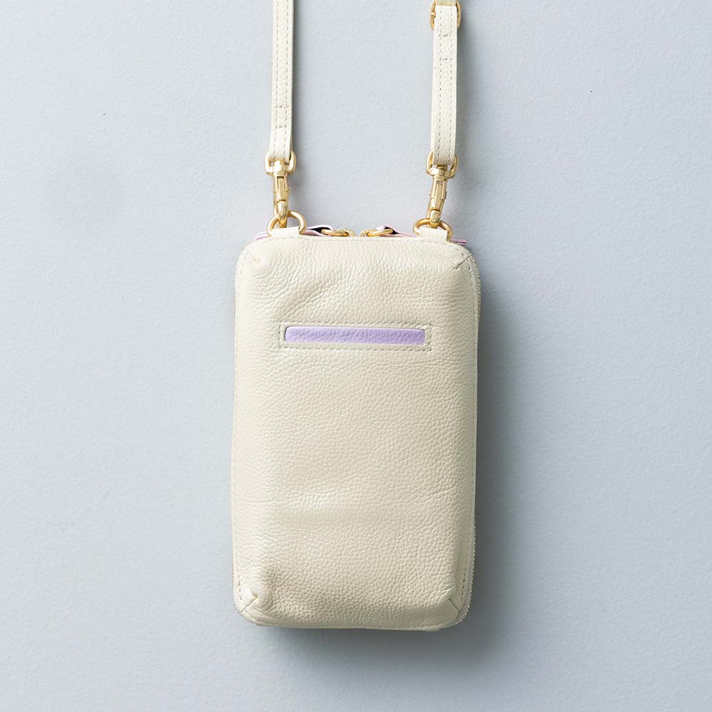スマホショルダーバッグ - 使用カラー：アイボリーホワイト・アジサイドロップ・サクラブルーム・ゴールド（金具）