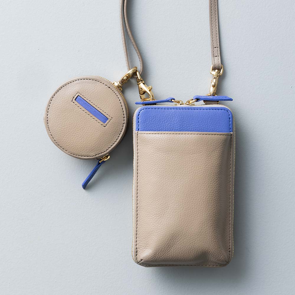 ポーチ付スマホショルダーバッグ - 使用カラー：グレージュ・トワイライトアース・ゴールド（金具）