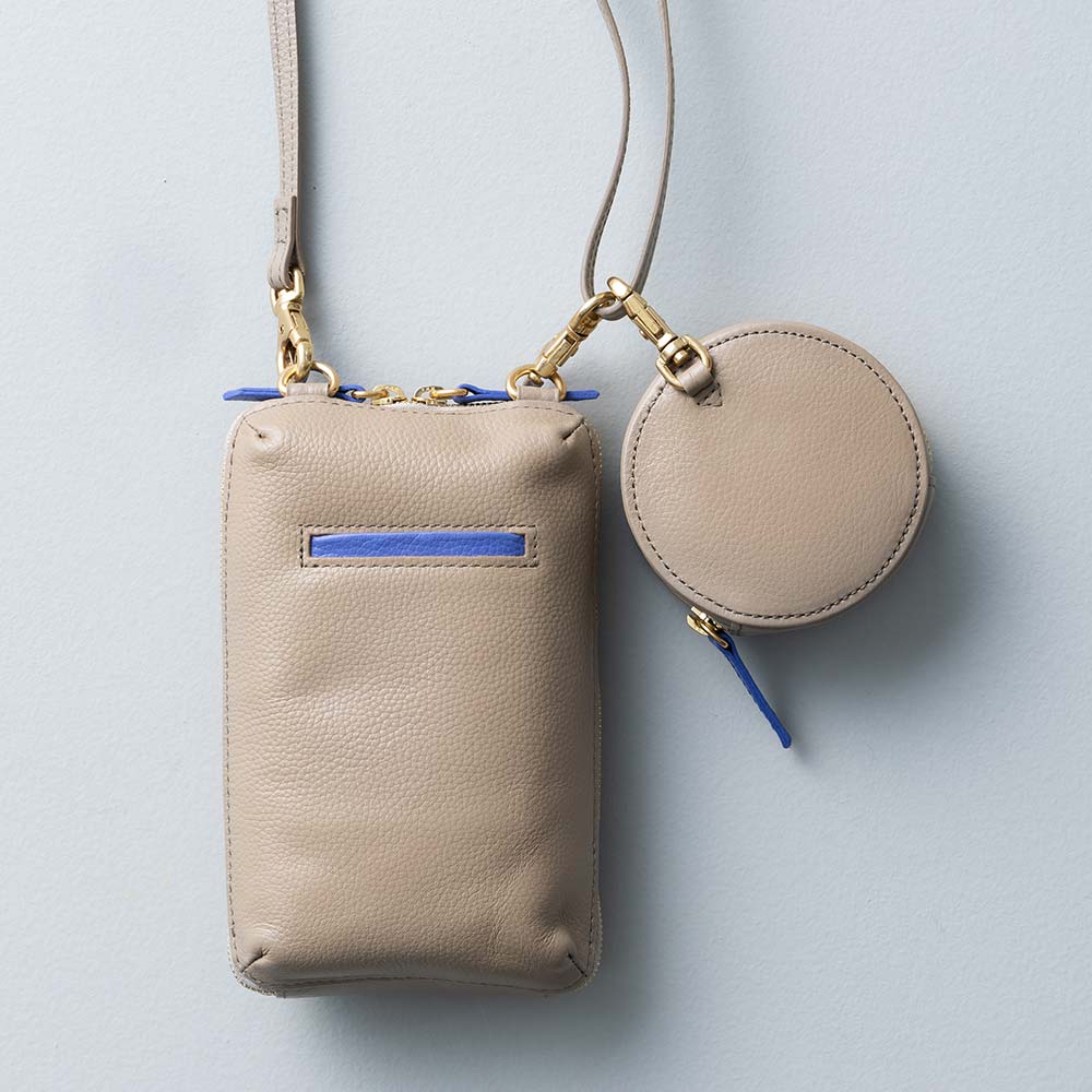 ポーチ付スマホショルダーバッグ - 使用カラー：グレージュ・トワイライトアース・ゴールド（金具）