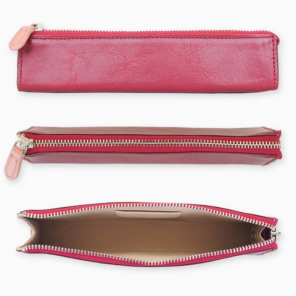 スリム三角ペンケース - 持ち歩きに便利なスリムなデザイン。一つひとつハンドメイドで製作したレザーペンケースは、メンズ・レディースを問わずプレゼントやギフトに最適です。