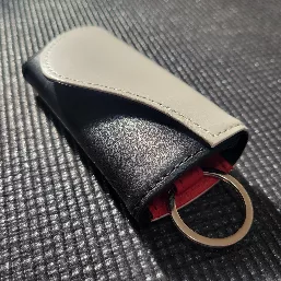 車のスマートキーを入れるとスリム…より、ちょっとコロンとしたフォルムに。これはこれで可愛い！